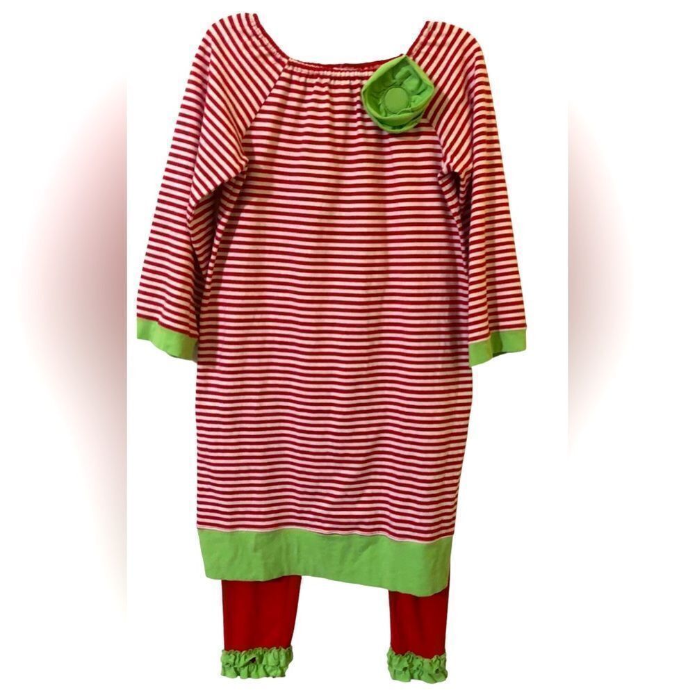 Just Blanks Red and White Striped Knit Christmas Dress with Matching Leggings